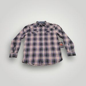 Moonshine Spirit Shirt Mens XL  Black Gray Red Plaid Flannel Pearl Snap Western